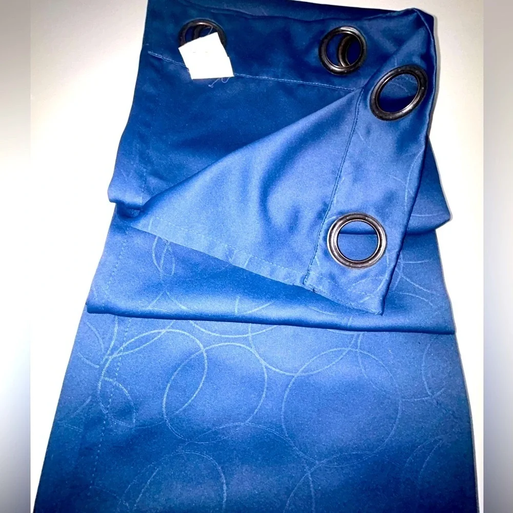 Luxury Long Royal Blue Grommet Curtains Geometric Concentric Circle Pattern